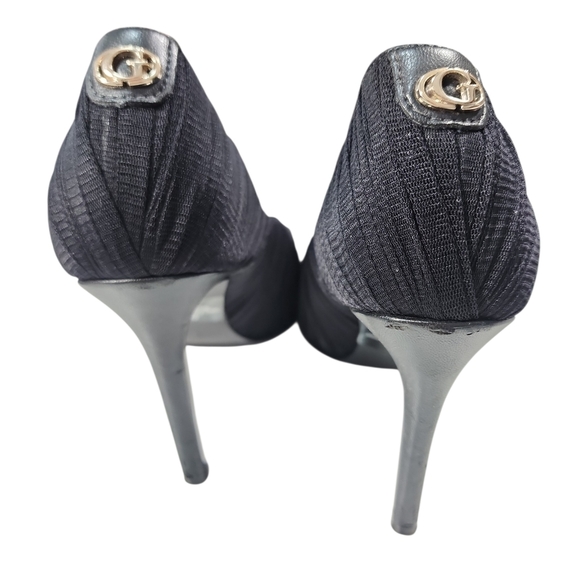 GUESS Gabby Black Mesh Tulle Ruched Pleated Pointed Toe Stiletto Pumps. 6.1/2 - Picture 4 of 14